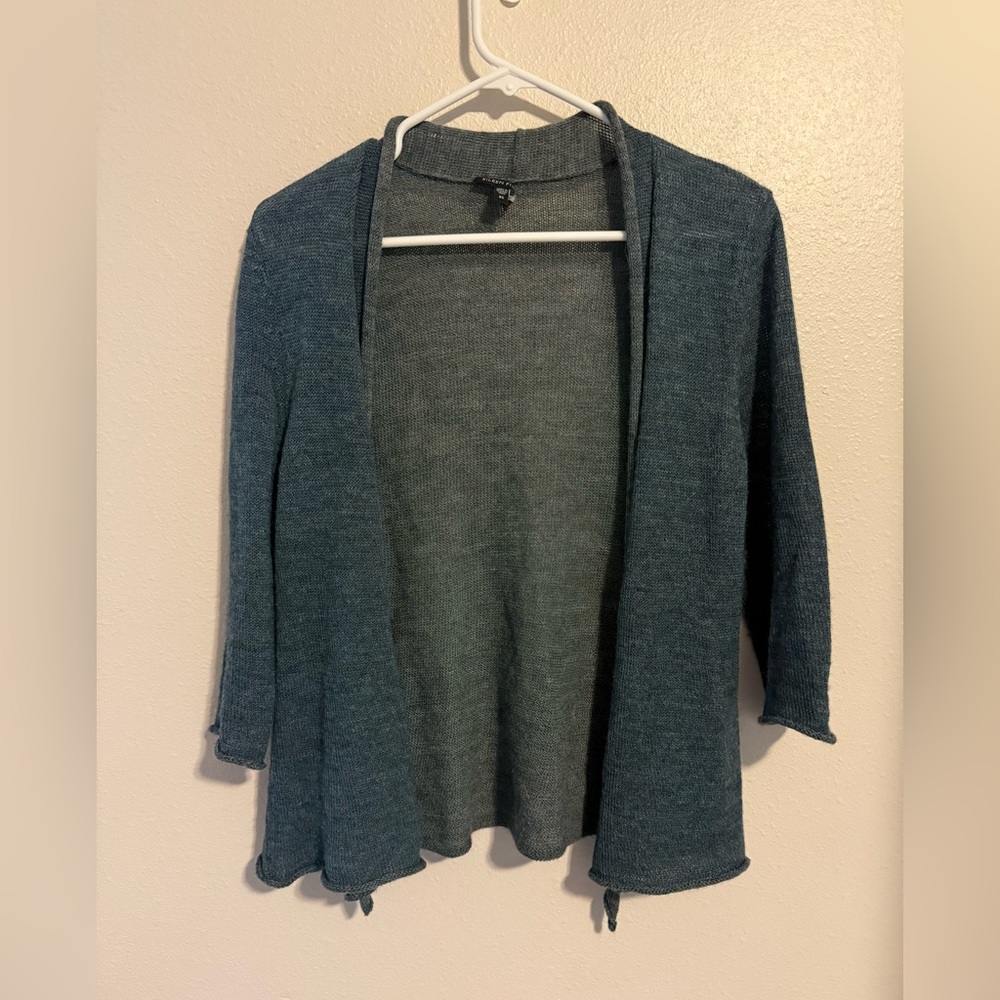 Eileen Fisher Open Front Cardigan Sweater Blue Merino Wool Alpaca XS